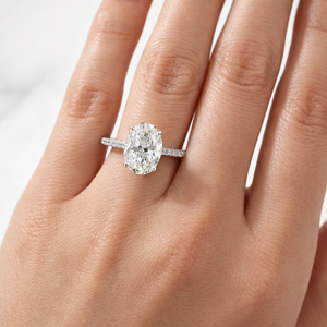 Anillo de Boda de Plata de Ley 925 con Diamante Cultivado en Laboratorio de Corte Ovalado en Oro Blanco Sólido de 10K, 14K, 18K, con Engaste de Media Eternidad - Product Image 5