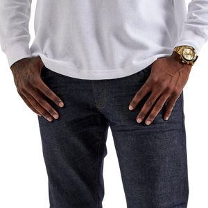Jean en denim bleu foncé pour homme, coupe droite classique, cinq poches, pantalon décontracté et tendance, look épuré, uni, délavé, pour le quotidien - Product Image 3