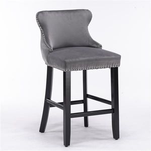 Sgabelli da Bar Contemporanei con Schienale Alto, Rivestiti in Velluto con Decorazione Trapuntata a Bottoni, Gambe in Legno e Borchie Cromate - Product Image 3