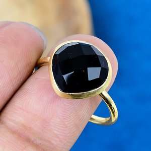 Handmade Natural Black Onyx Heart Shape Gemstone <b>Rings</b> 18k Gold Micron Over 925 Sterling <b>Silver</b> <b>Ring</b> - Product Image 3