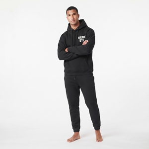 Ensemble de survêtement streetwear pour hommes en coton épais, comprenant un sweat à capuche oversize et un pantalon de jogging, couleur noir uni, vente en gros - Product Image 5