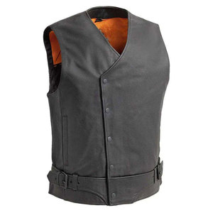 Gilet en cuir véritable pour homme, col en V, fermeture éclair simple, coupe-vent, rembourrage en polyester, style motard, coupe classique - Product Image 3