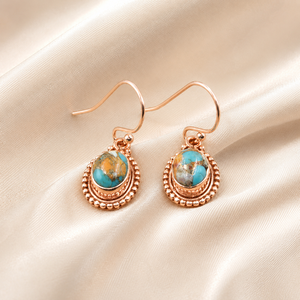 Natural Oyster Turquoise Teardrop <b>Dangle</b> <b>Earrings</b> 925 Sterling Silver Vintage Boho Handmade Gemstone Jewelry Gift - Product Image 5