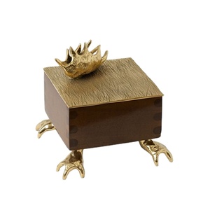 Latest Luxury Wooden Container Brass Art Lid Handmade Decorative Bowl Storage Box Modern Home Decor Premium Interior Decor Piece - Product Image 1