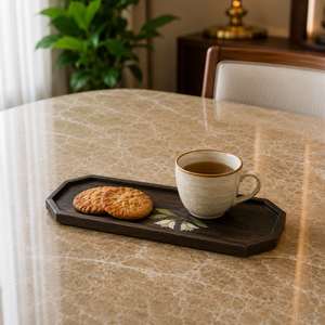 Plateau de service décoratif en bois de manguier de qualité supérieure avec finition polie |   Plateau en bois fait main pour les collations, le thé, le café, la maison et l'hôtel - Product Image 3