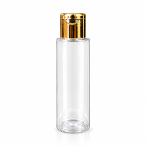 Beauty Packaging <b>50ml</b> <b>Bottle</b> | Transparent PET Plastic Container with Gold Flip Top Cap for Cosmetics Skincare Serum Lotion Hair - Product Image 1