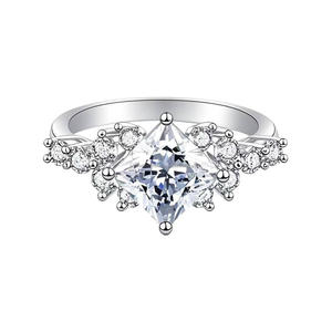Luxury Princess Cut Moissanite <b>Diamond</b> <b>Ring</b> In 925 Sterling Silver With Pavé Side Stones Elegant Engagement Jewelry For Women - Product Image 1