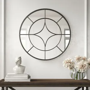 Miroir mural en métal fait main moderne, miroir rond décoratif unique pour la maison, le bureau, la chambre à coucher, le salon, intérieur contemporain, doré - Product Image 1