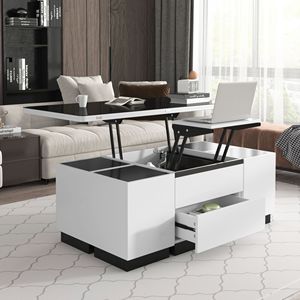 Tavolino da Caffè Moderno Bianco con Piano Sollevabile, Cassetti e Spazio di Archiviazione, Tavolo Multifunzione - Product Image 2