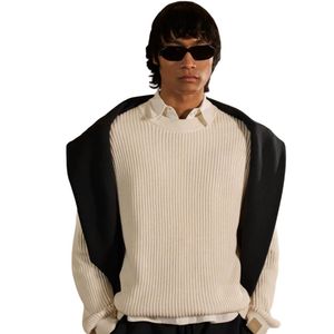 Pull ras du cou côtelé en maille de coton doux, délavé effet vieilli, à manches longues, style minimaliste décontracté pour homme, coupe confortable, qualité supérieure - Product Image 6