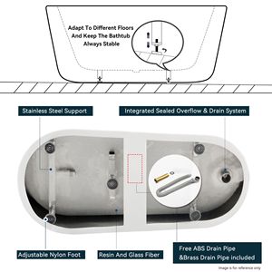 Baignoire Autoportante Moderne en Acrylique de 59 Pouces, avec Trempage en Nickel Brossé, Design Linéaire Minimaliste, Débordement - Product Image 4