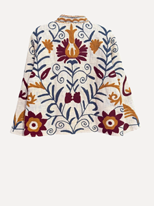 Veste en coton brodée à la main avec des motifs floraux, manches longues, col mandarin, taille plus, vêtements de printemps pour femmes, style Prairie Chic - Product Image 3