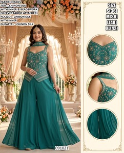 Mint <b>Green</b> Georgette Lehenga Choli With Beadwork Embroidered Top Flared Tiered Skirt Dupatta 091019 - Product Image 6