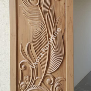 Porte coulissante de grange en bois massif sculpté à la main avec plumes de paon, pour entrée artistique et luxueuse - Product Image 3