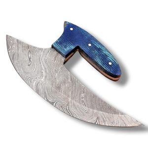 Couteau Ulu en acier Damas avec manche en bois bleu, couteau de cuisine Ulu d'Alaska, hachoir de chef, couteau à hacher la viande, cadeau, vente en gros, en vrac, B2B, OEM - Product Image 1