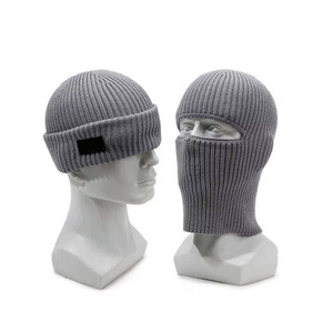 Bonnet cagoule en tricot gris 2-en-1 convertible pour le ski et les activités de plein air - Product Image 1