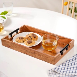 Handmade Wooden Serving <b>Tray</b> <b>with</b> Metal <b>Handle</b> Rectangular Wood <b>Tray</b> for Home Hotel & Restaurant Use - Product Image 5