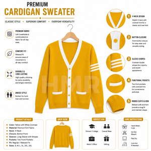 HMR Sorority Sisterhood Acrylic Yellow Knitted <b>Cardigan</b> V-Neck Long Sleeve Preppy Style Contrast Color <b>Button</b> - Product Image 6