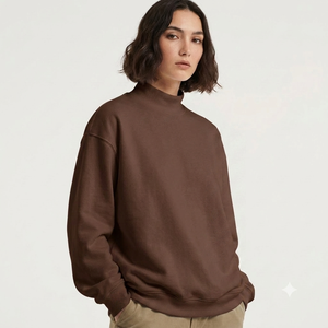เสื้อสเวตเชิ้ตคอเต่าโอเวอร์ไซส์สำหรับผู้หญิง แขนยาว สวมใส่สบาย ทรงหลวม ผ้าคอตตอนผสม แฟชั่นทันสมัย - Product Image 1