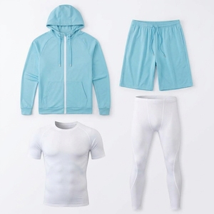 Ensemble de sport 4 pièces pour homme : sweat à capuche, short, maillot de compression et collants – Tenue de sport respirante et anti-transpiration - Product Image 2