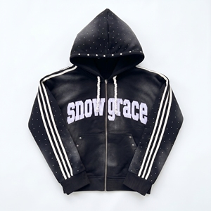 Sudadera con Capucha Snowgrace Unisex, Corte Regular, con Cierre, Estilo Deportivo, Negra con Rayas Blancas, para Otoño - Product Image 1