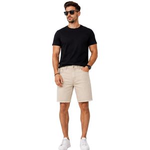 Pantalones Cortos de Mezclilla Beige Personalizados para Hombre, Casuales de Verano, de Algodón, Corte Recto, con Dobladillo sin Rematar, Moda Urbana, Logotipo Personalizado, OEM, Ropa al por Mayor - Product Image 1