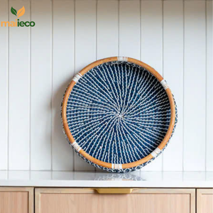 Plateau de rangement en jonc de mer bleu foncé Laque de rotin à un niveau Style moderne fait à la main pour l'espace de vie de la cuisine ou la vaisselle - Product Image 2