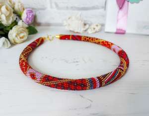 สร้อยคอถักลูกปัดสีแดงทอง ประดับด้วยลูกปัดชุบโรเดียม สร้อยคอเชือกแบบโชคเกอร์ เครื่องประดับสำหรับผู้หญิง ของขวัญวันเกิด - Product Image 2