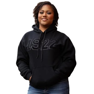 Sweat-shirt à capuche unisexe 1922 All Black, style sororité grecque, streetwear décontracté, confort premium - Product Image 2