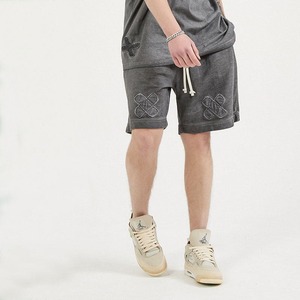 Custom Vintage Acid Wash Embossing t <b>Shirt</b> Unisex Print Men Jogger Terry Cotton T-<b>shirts</b> and Shorts Sets Men - Product Image 3