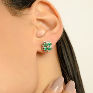 Pendientes de Plata de Ley 925 con Cierre a Presión, Hermosos y Delicados, con Esmeralda en Forma de Flor, en Oferta - Product Image 4
