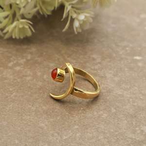 SHYAM JEWELRS Handcrafted Natural Carnelian Bezel Setting <b>Ring</b> 14k Gold Plated Brass Boho Statement Jewelry Unisex Daily Wear - Product Image 2