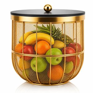 Handmade Gold Metal Mesh Storage Basket <b>Side</b> <b>Table</b> with <b>Black</b> Wooden Lid Modern Wire Basket Coffee <b>Table</b> Decorative Storage Bin - Product Image 3