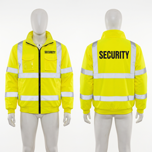 300 GSM Canvas Polyester PU Coated Hooded Hi <b>Vis</b> <b>Orange</b> Yellow Panel Security <b>Jacket</b> Custom Embroidery Print Front - Product Image 6