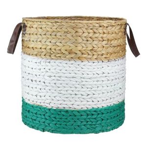 Natural White and Green Water Hyacinth Basket Storage Laundry <b>Hamper</b> with Leather Handles Eco Friendly Home Organizer <b>Box</b> - Product Image 3