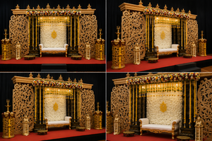 Dravidian Carved Pillars Panels Ritu Kala Samskaram Vintage Premium Fiber <b>Wedding</b> Stage Backdrops Lightweight Golden <b>Frames</b> - Product Image 2