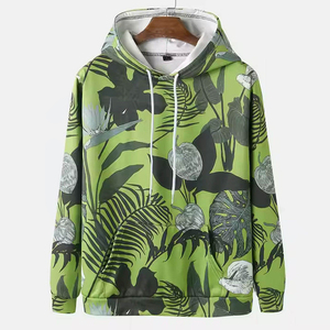 Sudadera con Capucha para Hombre, Estampado Tropical, Corte Regular, Informal, Transpirable, Tejida, con Patrón de Hojas Verdes, Manga Larga - Product Image 1
