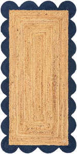 Navy Blue Scalloped Border Natural Jute <b>Runner</b> Handmade Braided Farmhouse Boho Entryway Hallway <b>Kitchen</b> Floor <b>Rug</b> Home Decor - Product Image 2