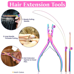 Hair Extension Pliers Kit With Rainbow Metal Tweezers And Threader Tools For Installation And Removal - Product Image 3