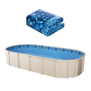 Telo di rivestimento ovale in vinile resistente per piscina, 15 x 30 piedi, altezza parete 52 pollici, con bordo Unibead, progettato per piscine fuori terra in acciaio - Product Image 1