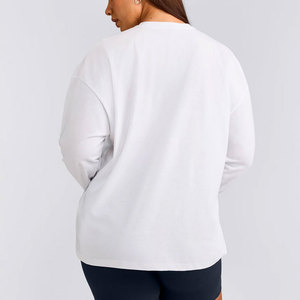 Yoga Apparel Baggy Women's <b>Long</b> Sleeve Plus Size Breathable Cotton Jersey Material Longline Fitness Workout Shirt Plain - Product Image 2