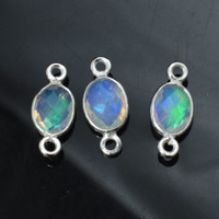 Connecteurs en opale, breloques ovales à facettes des deux côtés, pour la fabrication de bijoux, en argent sterling 925 massif, composants de bijoux DIY