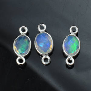 Opal Gemstone Connectors Both Sided Faceted Oval Shape Charms Jewelry Making 925 <b>Solid</b> Sterling <b>Silver</b> DIY jewellery findings - Product Image 3