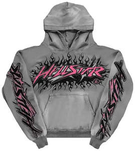 Hoodies zippés en polaire pour hommes Hiver 2026, style Y2K, impression DTG personnalisée, effet vintage vieilli, délavé à l'acide, décoloré soleil, avec strass - Product Image 1