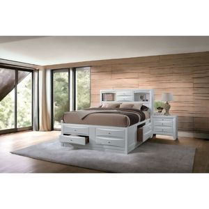 Ireland <b>White</b> Full <b>Bed</b> with <b>Storage</b> Up-Holstered Furniture - Product Image 1