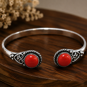 Boho Coral Classic Brass Open <b>Cuff</b> Bangle <b>Silver</b>/Gold Plated Bezel Set Unisex Gift Statement <b>Bracelet</b> Town - Product Image 6