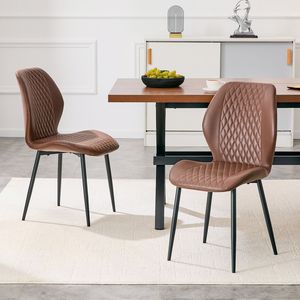 Set di 4 Sedie da Pranzo Moderne di Lusso in PU Trapuntato Marrone Diamantato con Gambe in Metallo Nero per Arredamento Cucina Imbottito - Product Image 2