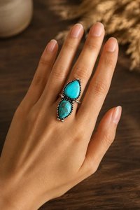 Bague Statement Turquoise Western Forme Poire et Irrégulière Bijoux Bohèmes pour Femme Cadeau Fait Main - Product Image 6