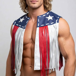 <b>Mens</b> <b>Suede</b> Fringe Vest Cowboy Western Sleeveless Leather <b>Jacket</b> Tassel Biker Rodeo Festival Supplier Premium OEM Apparel - Product Image 2