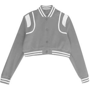 Chaqueta Varsity Gris Blanca para Mujer, Manga Larga, Color en Contraste, Corte Corto, Cuello Camisero, Cierre de Botón, Ropa de Abrigo para Otoño - Product Image 1